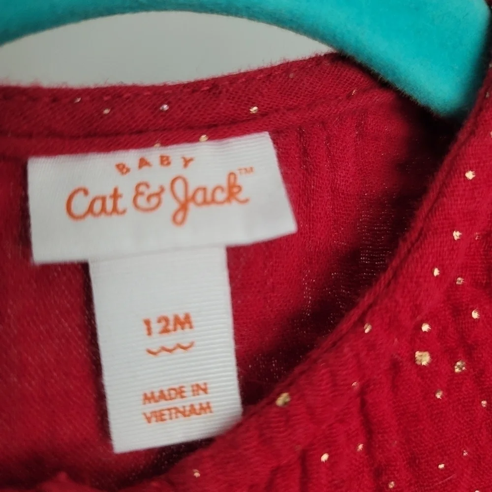 Baby Cat & Jack 12M Deep Red Metallic Gold Fleck Gauze Cotton Ruffle Jumpsuit